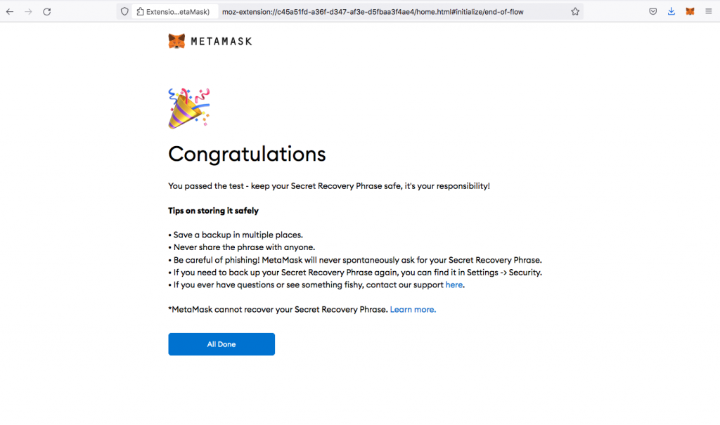 Installing a Metamask Wallet Step 13